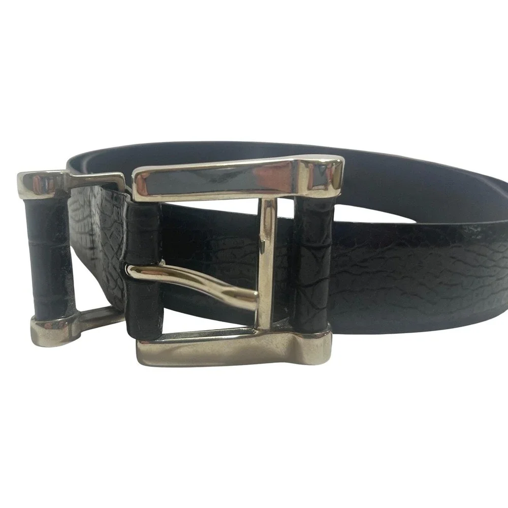 VTG Carlisle Black Reptile‎ Design Leather Belt W/ Leather & Silver Buckle Small